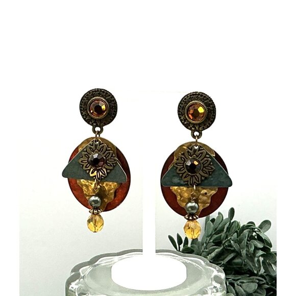 Bohemian Drop Earrings With Mixed Metal & Stone Accents - Picture 2 of 6